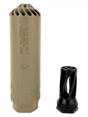 ae00-9525 HUXWRX Flow 556K Flow-Baffle 5.56mm Quick Detach K Style Suppressor With Flash Hider Kit FDE - 2450